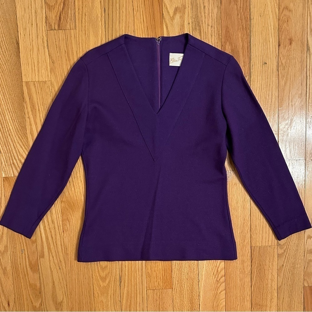 Vintage Ellen Tracy Purple Sweater Top V-neck Wool? Size 7 Women’s blouse